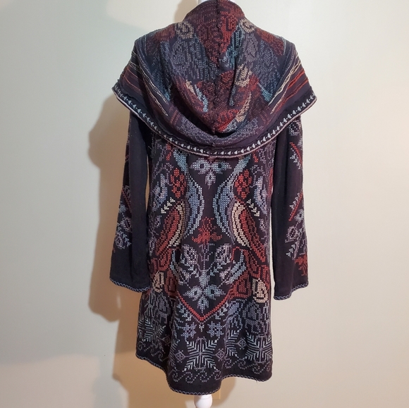 Johnny Was Biya cotton/wool blend black embroidered hooded cardigan sweater. S. - Picture 4 of 14